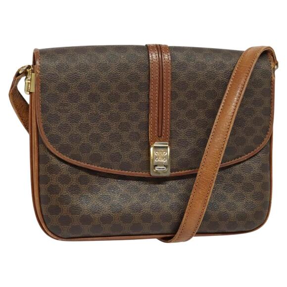 CELINE Macadam Canvas Shoulder Bag Pvc Leather Brown Gold - Picture 1 of 13